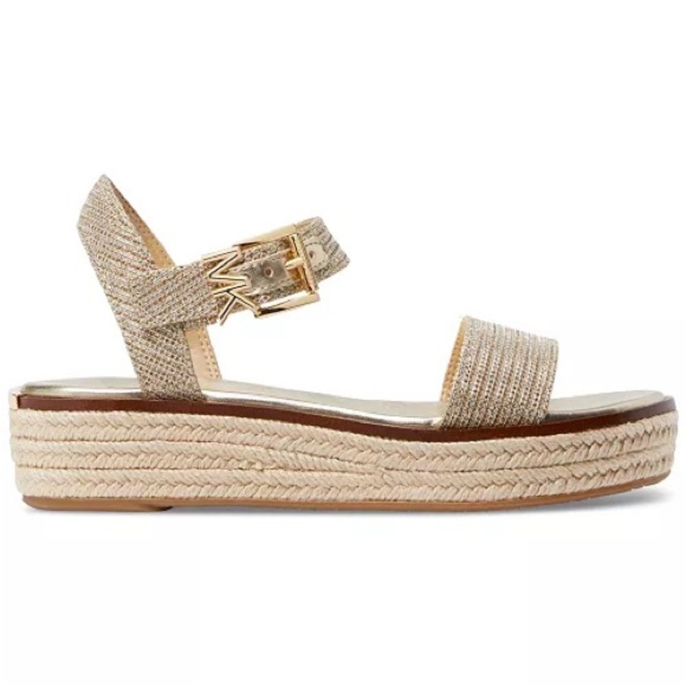 NWOT Michael Michael Kors Richie Espadrille Platform Sandal Gold Glitter